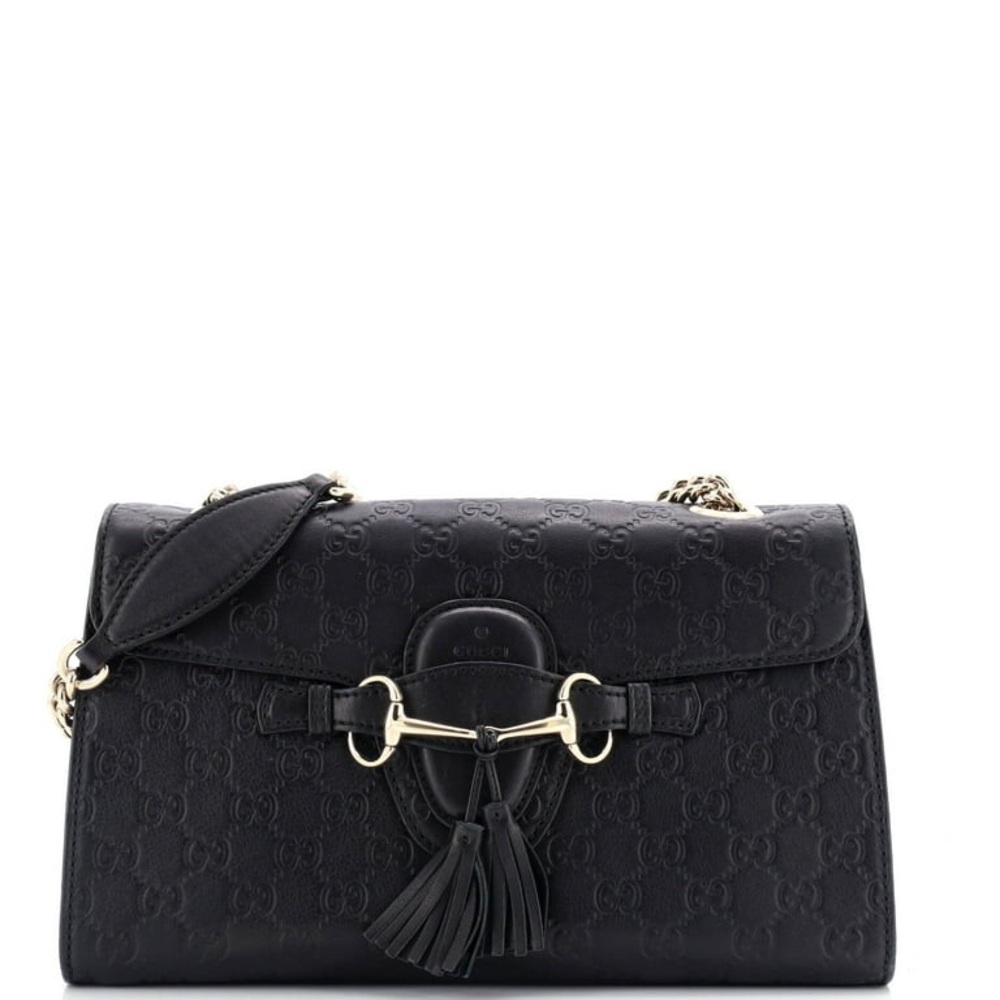 Emily Chain Flap Bag Guccissima Leather Medium - Black EUC